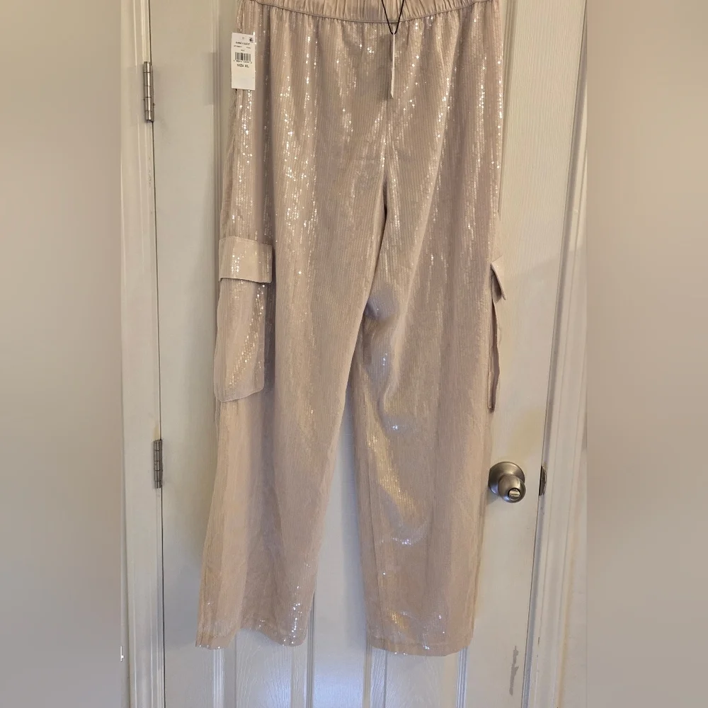 Sanctuary Cream Wide Leg Sequence Cargo Pants Size: XL - Picture 5 of 9